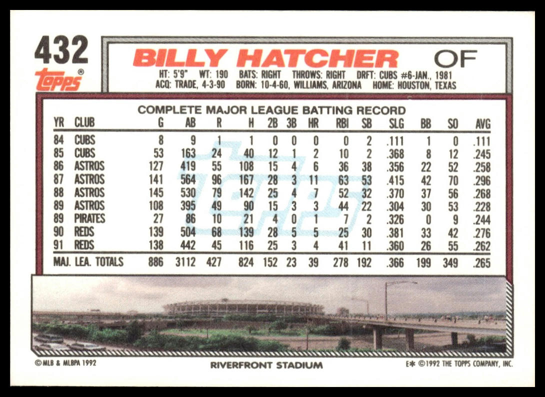 1992 Topps #432 Billy Hatcher