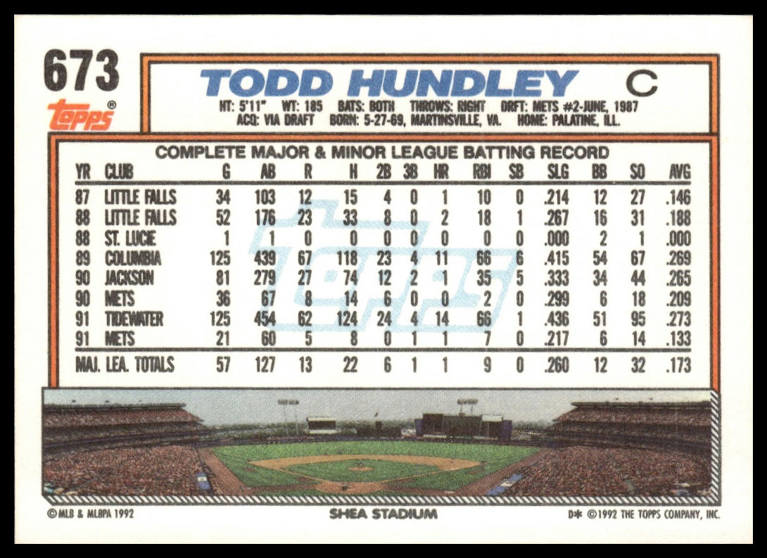 1992 Topps #673 Todd Hundley