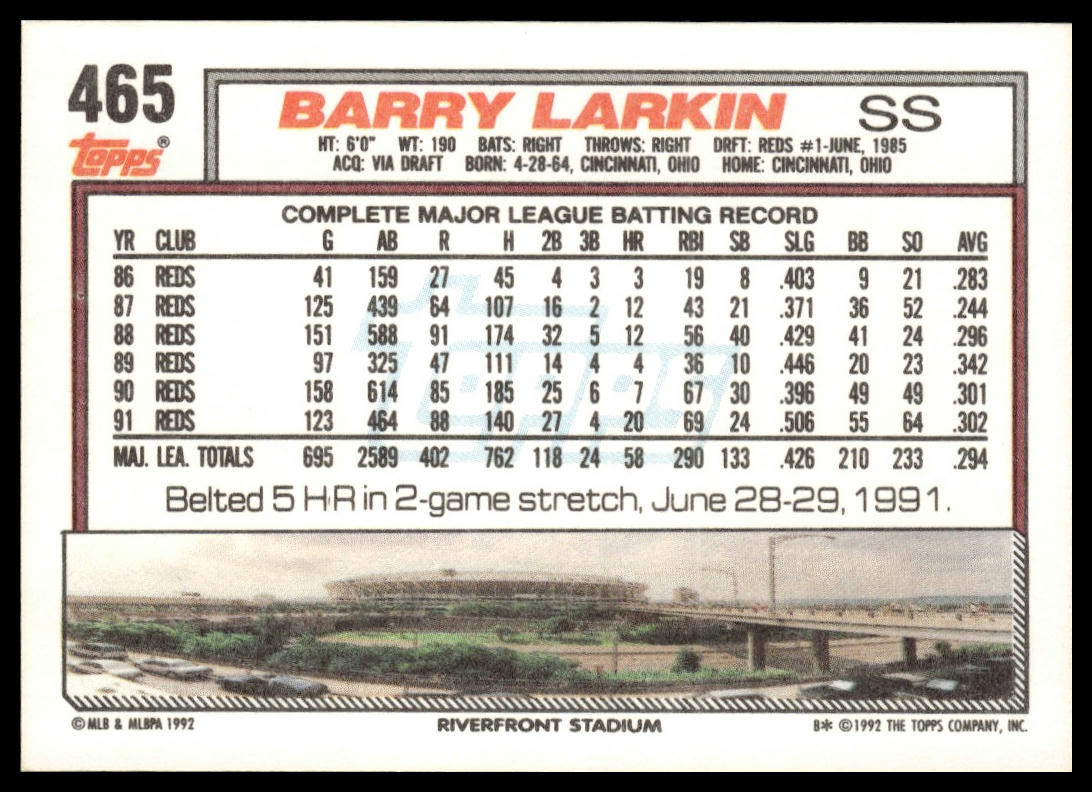 1992 Topps #465 Barry Larkin