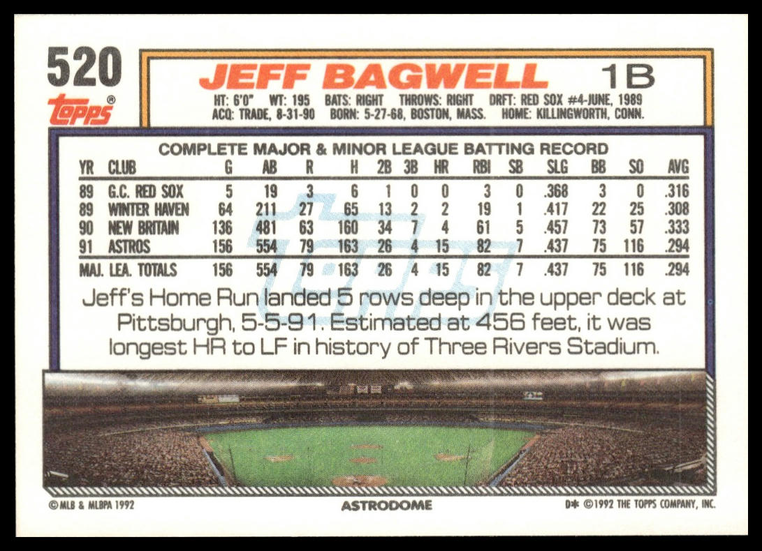 1992 Topps #520 Jeff Bagwell