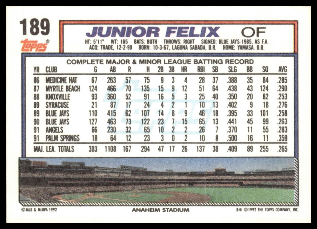 1992 Topps #189 Junior Felix