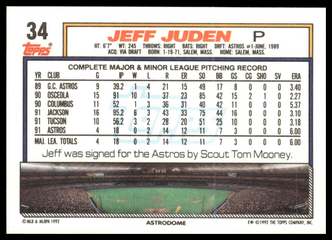 1992 Topps #34 Jeff Juden