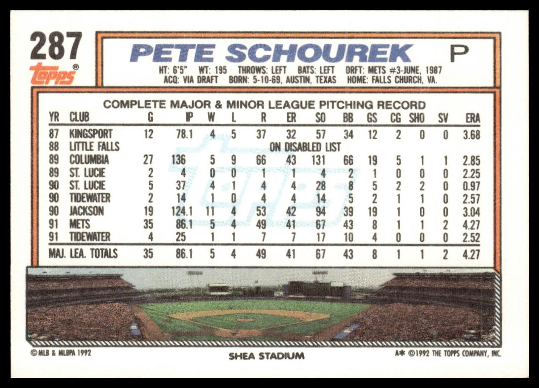 1992 Topps #287 Pete Schourek
