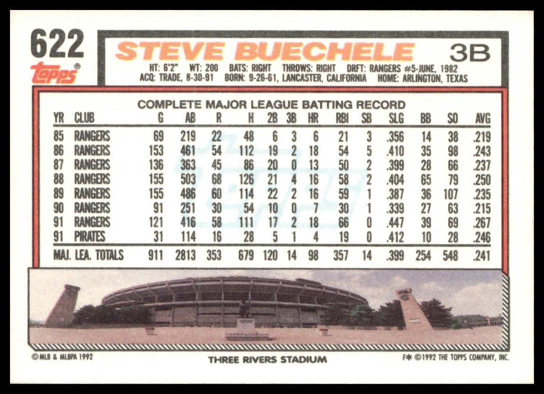 1992 Topps #622 Steve Buechele