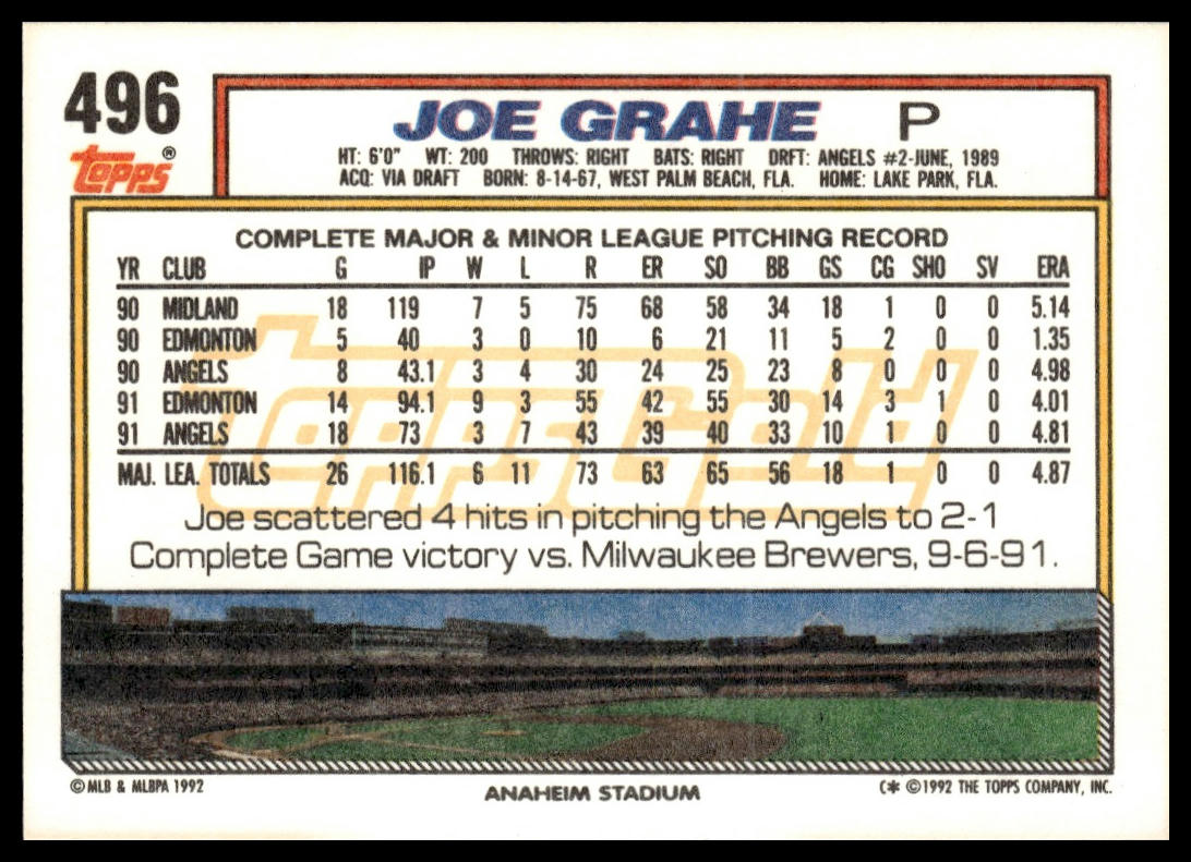1992 Topps #496 Joe Grahe