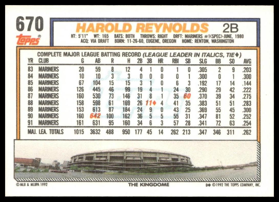 1992 Topps #670 Harold Reynolds