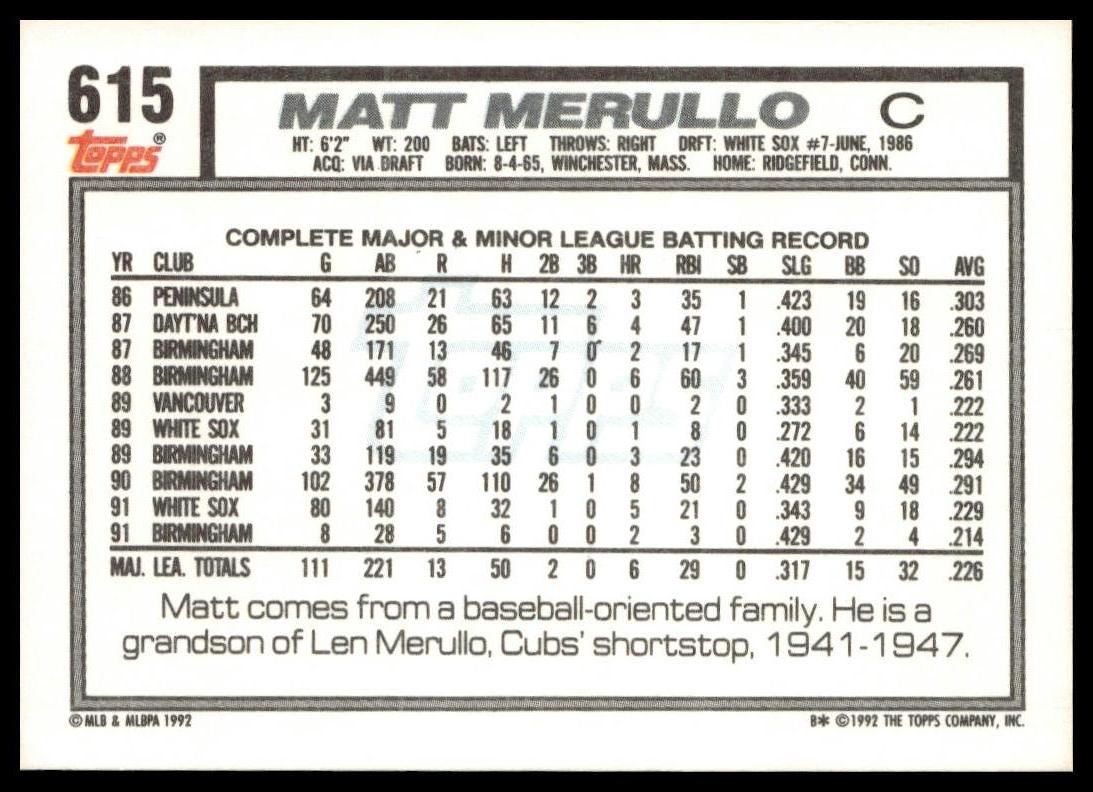 1992 Topps #615 Matt Merullo