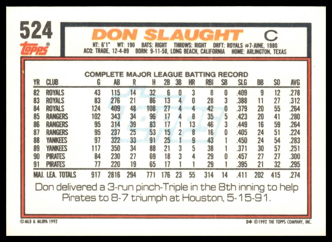 1992 Topps #524 Don Slaught