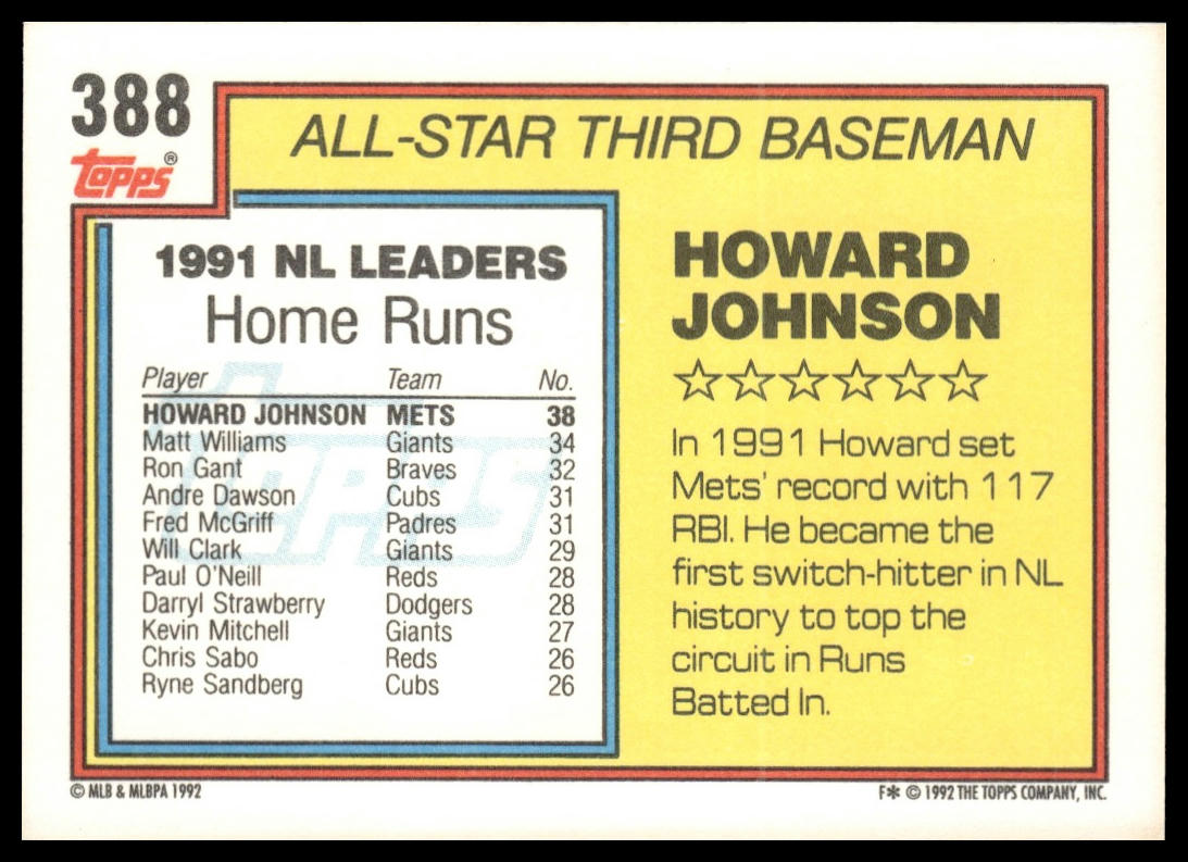 1992 Topps #388 Howard Johnson