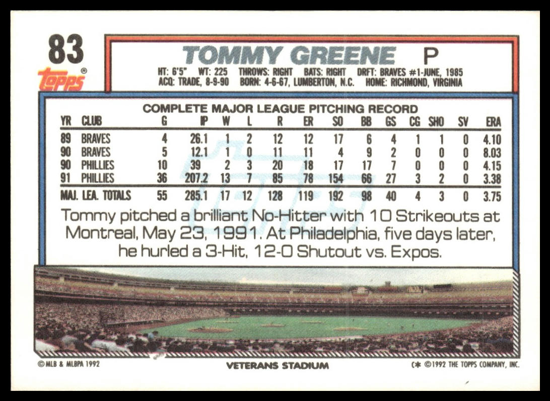1992 Topps #83 Tommy Greene