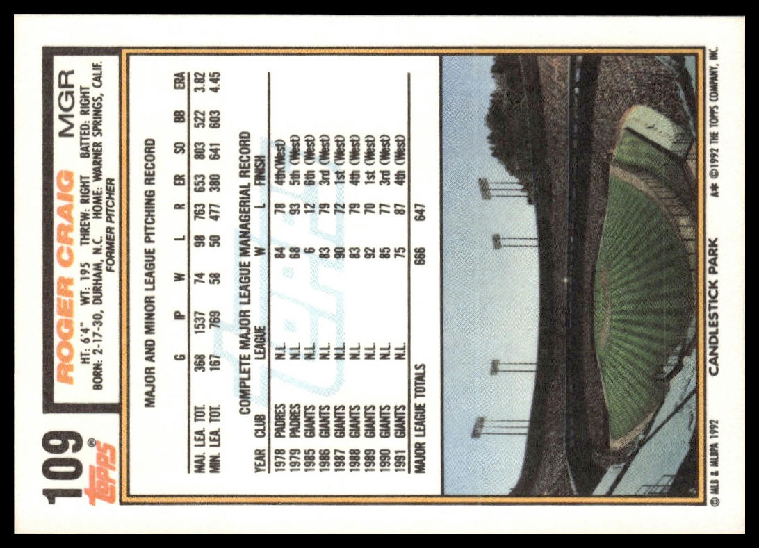 1992 Topps #109 Roger Craig