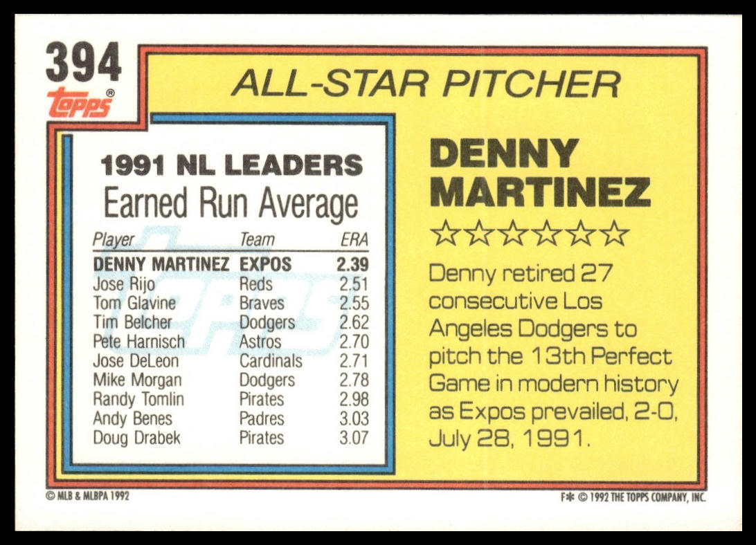 1992 Topps #394 Denny Martinez