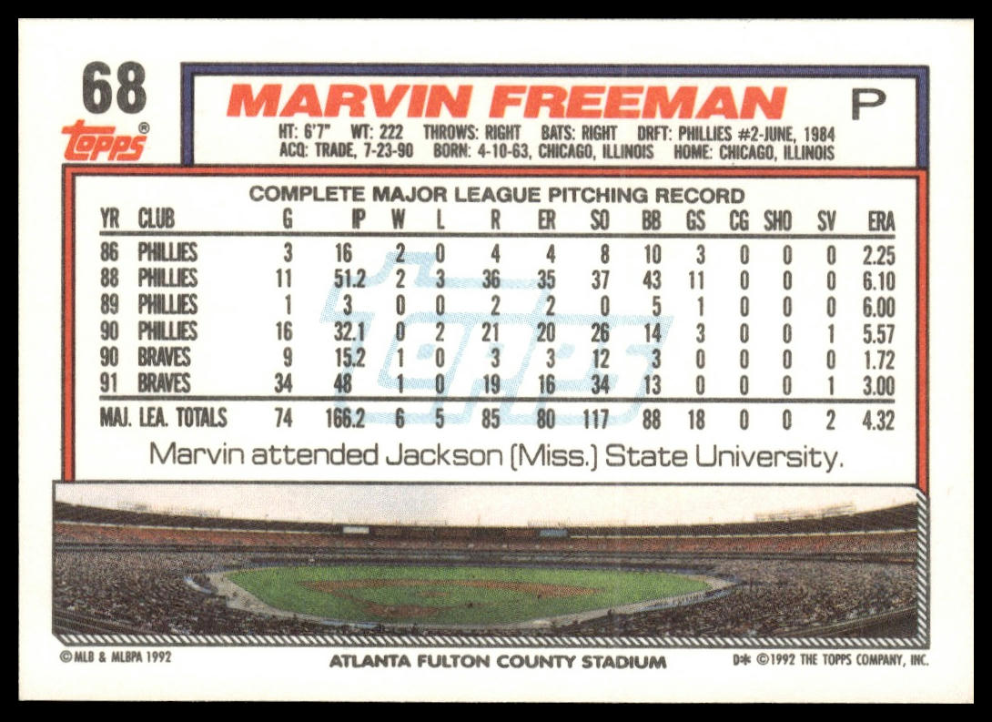 1992 Topps #68 Marvin Freeman