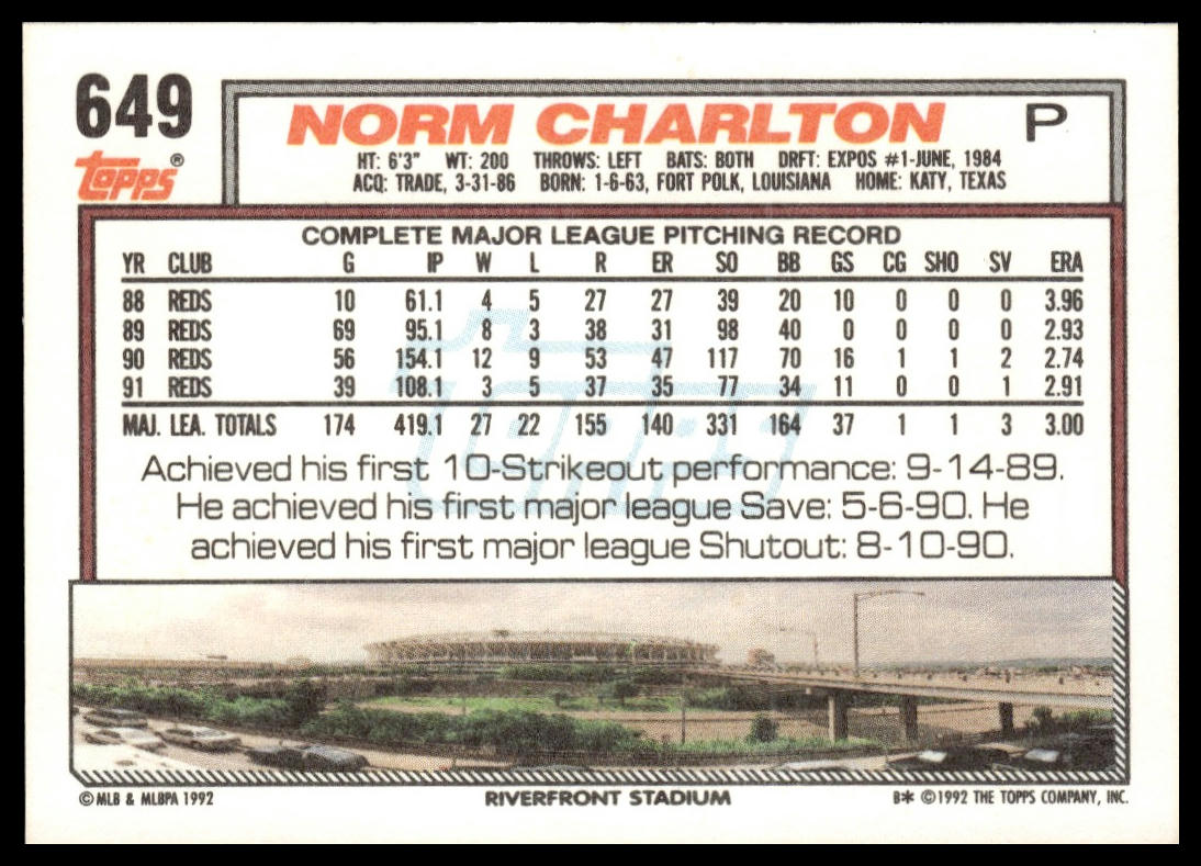 1992 Topps #649 Norm Charlton
