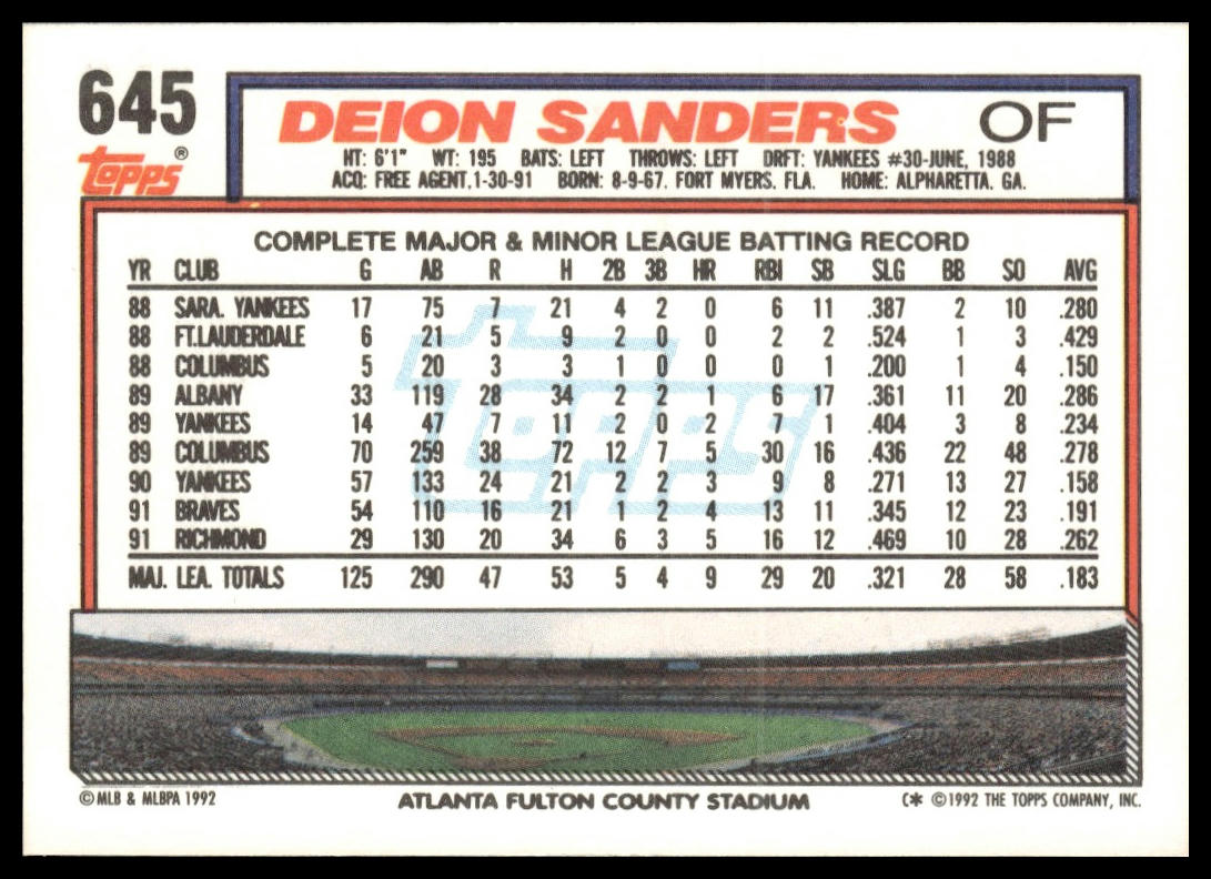 1992 Topps #645 Deion Sanders