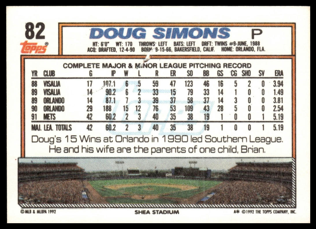 1992 Topps #82 Doug Simons