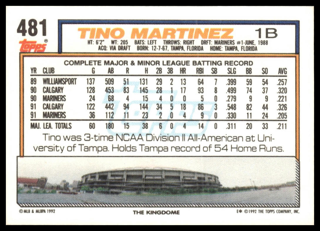 1992 Topps #481 Tino Martinez