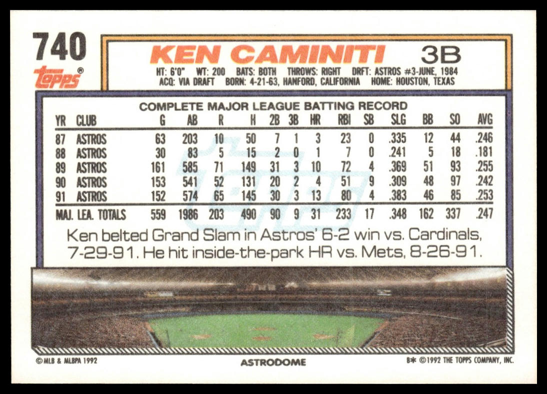 1992 Topps #740 Ken Caminiti