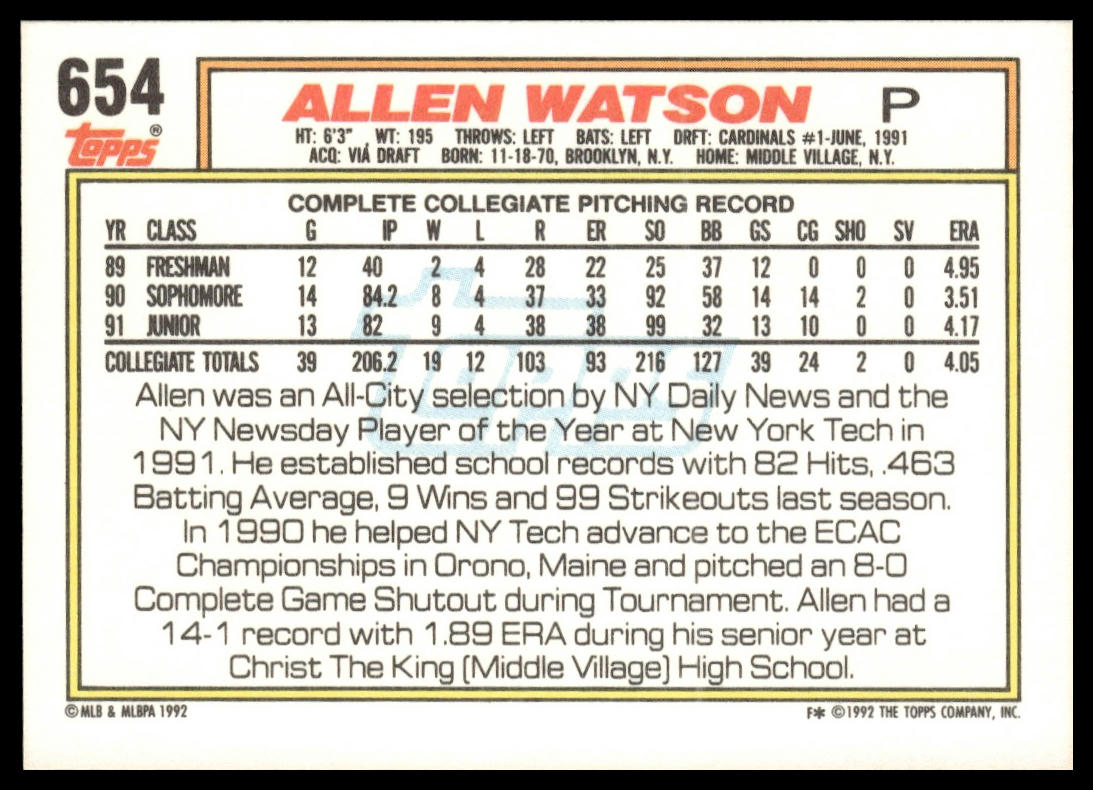 1992 Topps #654 Allen Watson