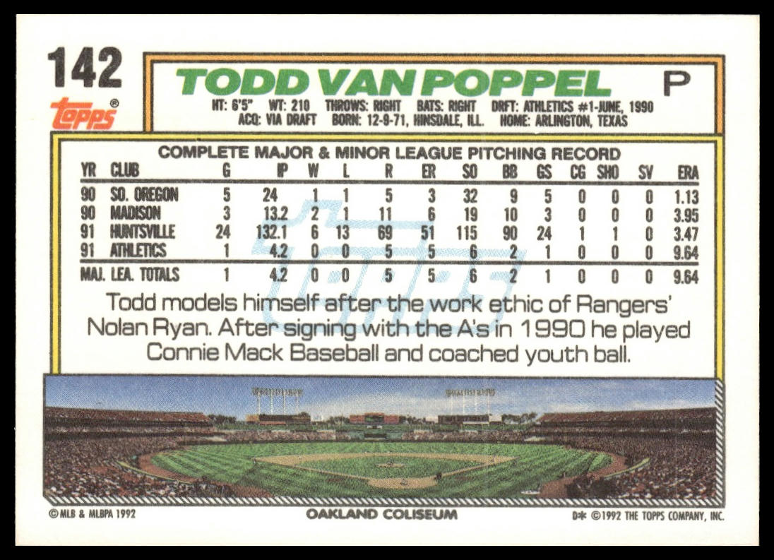 1992 Topps #142 Todd Van Poppel