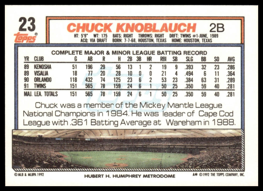 1992 Topps #23 Chuck Knoblauch