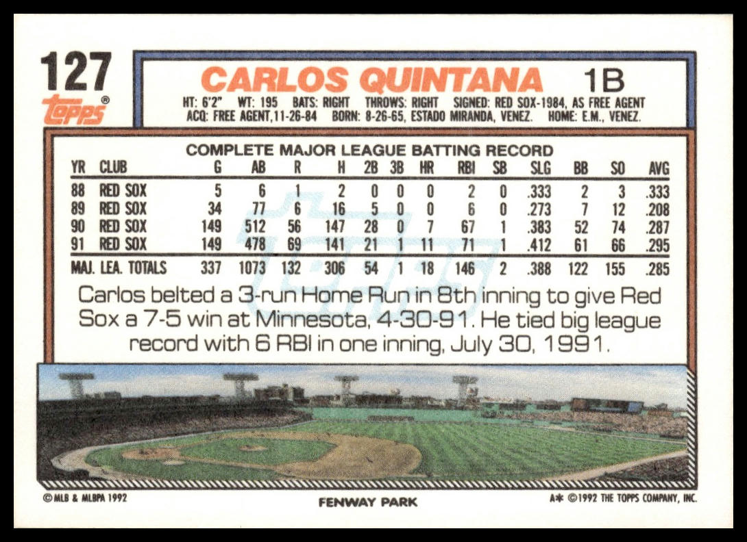 1992 Topps #127 Carlos Quintana