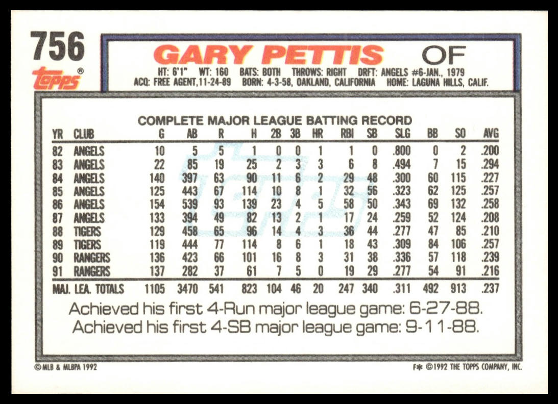 1992 Topps #756 Gary Pettis