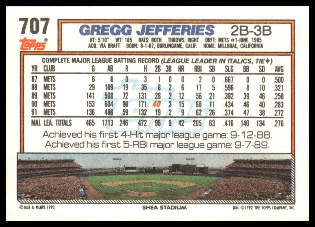 1992 Topps #707 Gregg Jefferies
