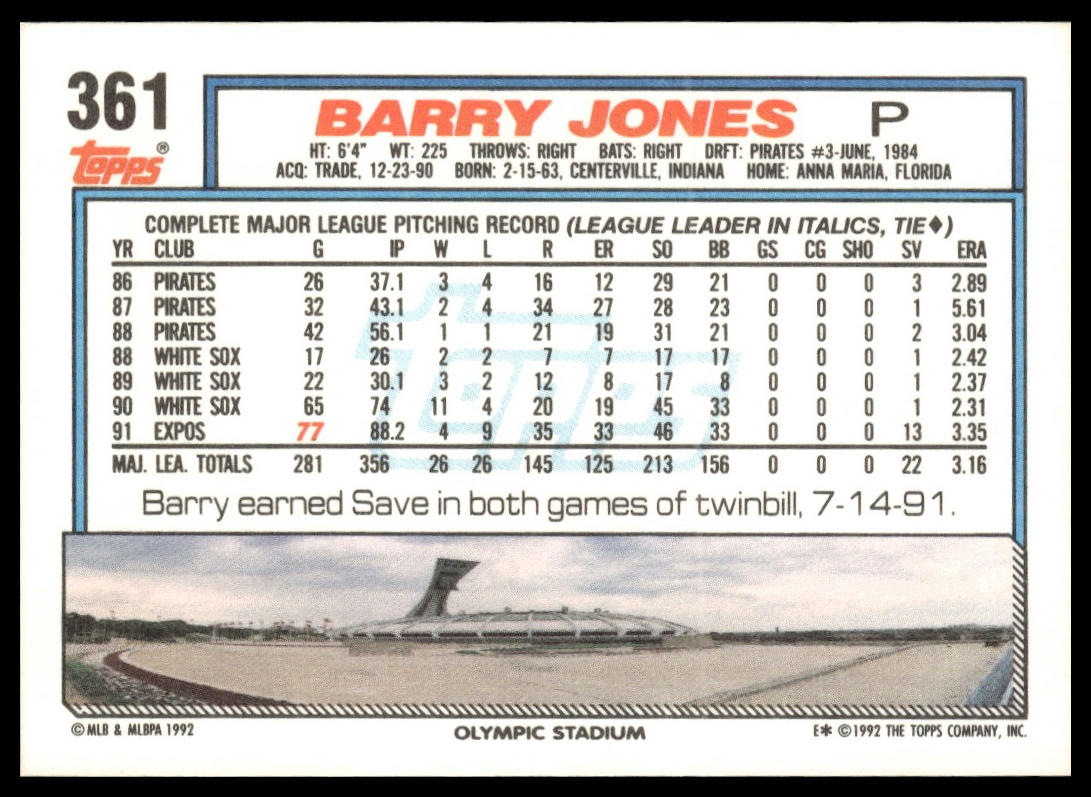 1992 Topps #361 Barry Jones