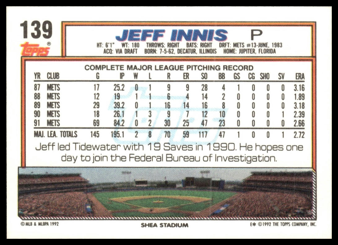 1992 Topps #139 Jeff Innis