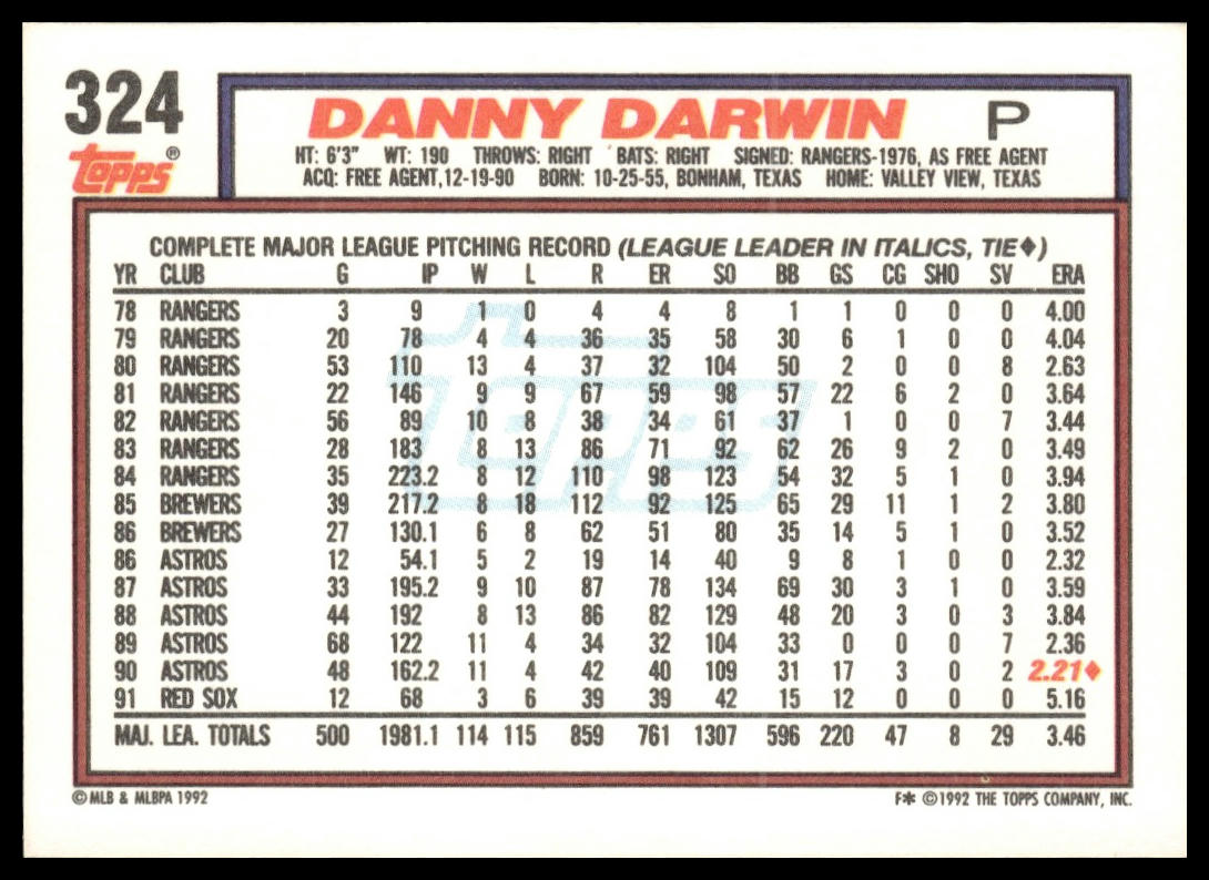 1992 Topps #324 Danny Darwin