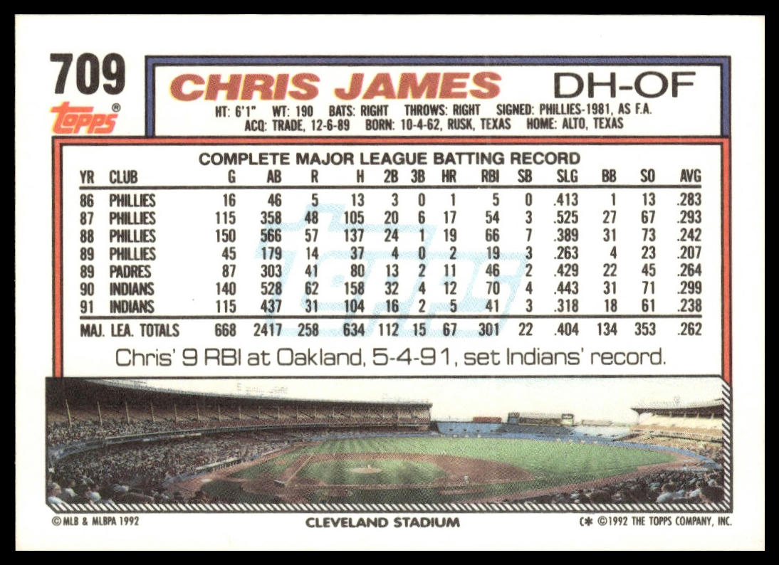 1992 Topps #709 Chris James