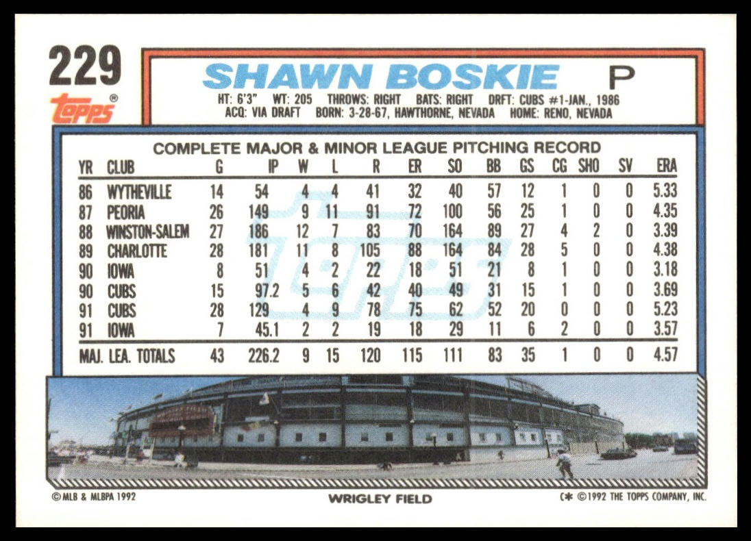 1992 Topps #229 Shawn Boskie