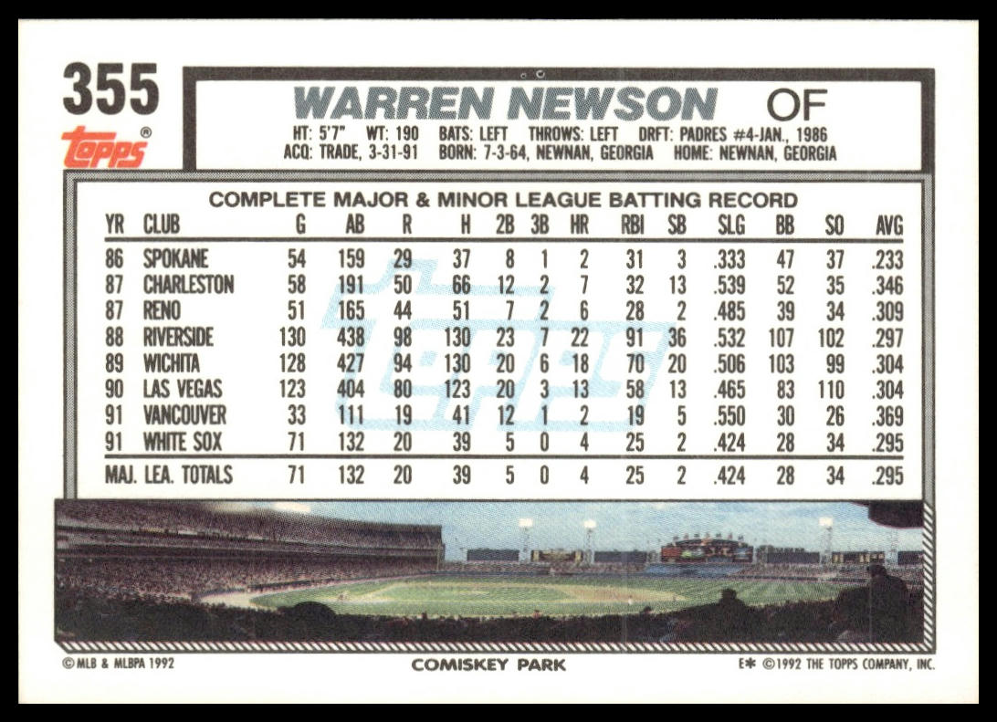 1992 Topps #355 Warren Newson