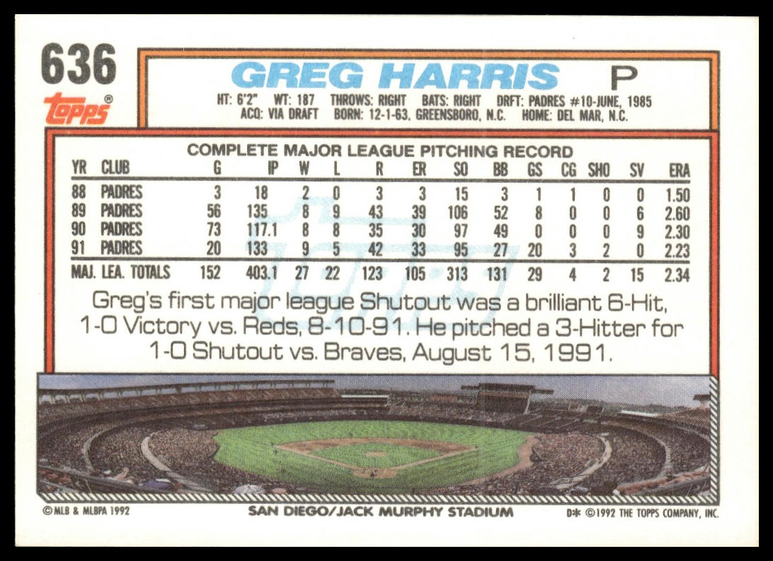 1992 Topps #636 Greg Harris