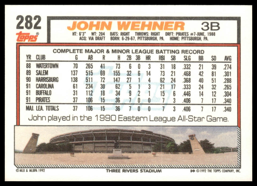 1992 Topps #282 John Wehner