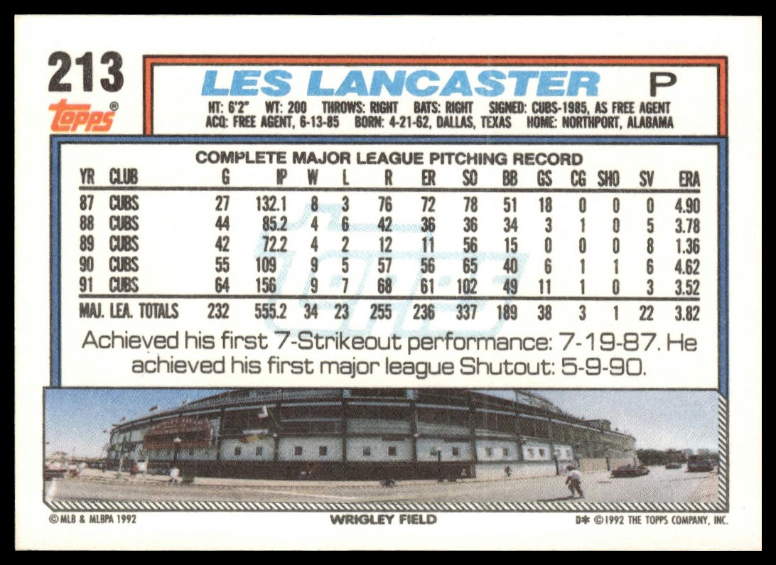 1992 Topps #213 Les Lancaster