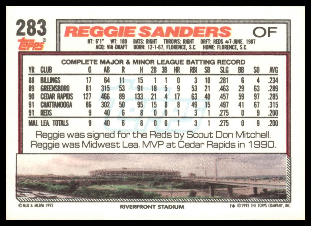 1992 Topps #283 Reggie Sanders