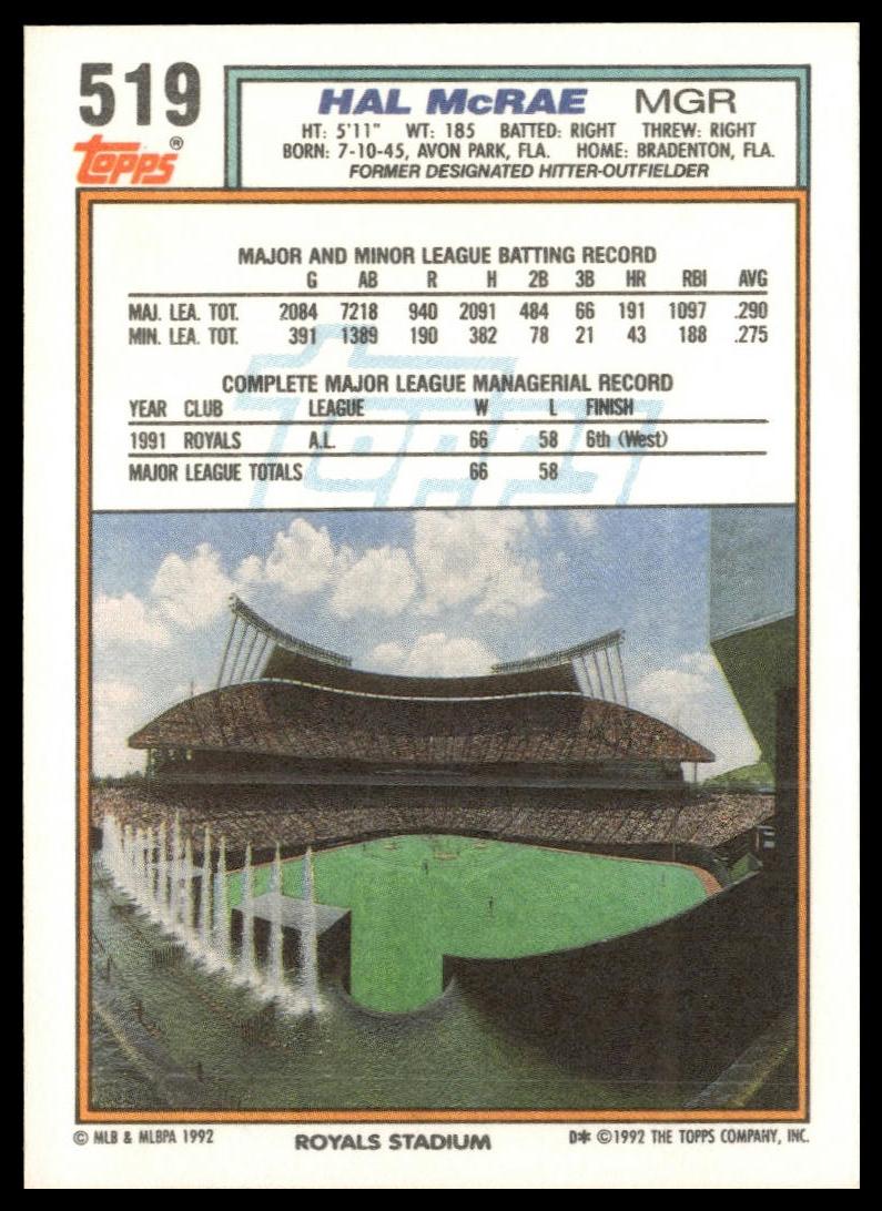 1992 Topps #519 Hal McRae