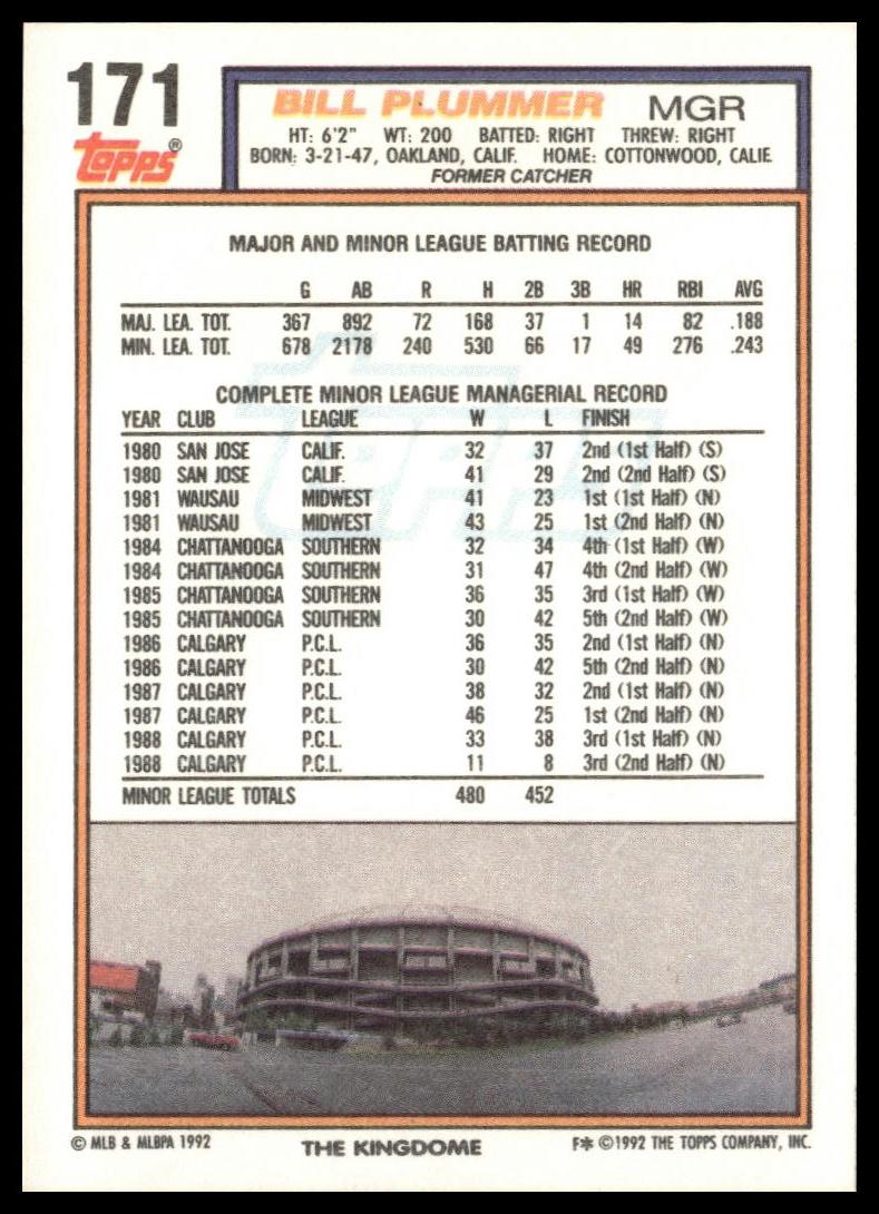1992 Topps #171 Bill Plummer