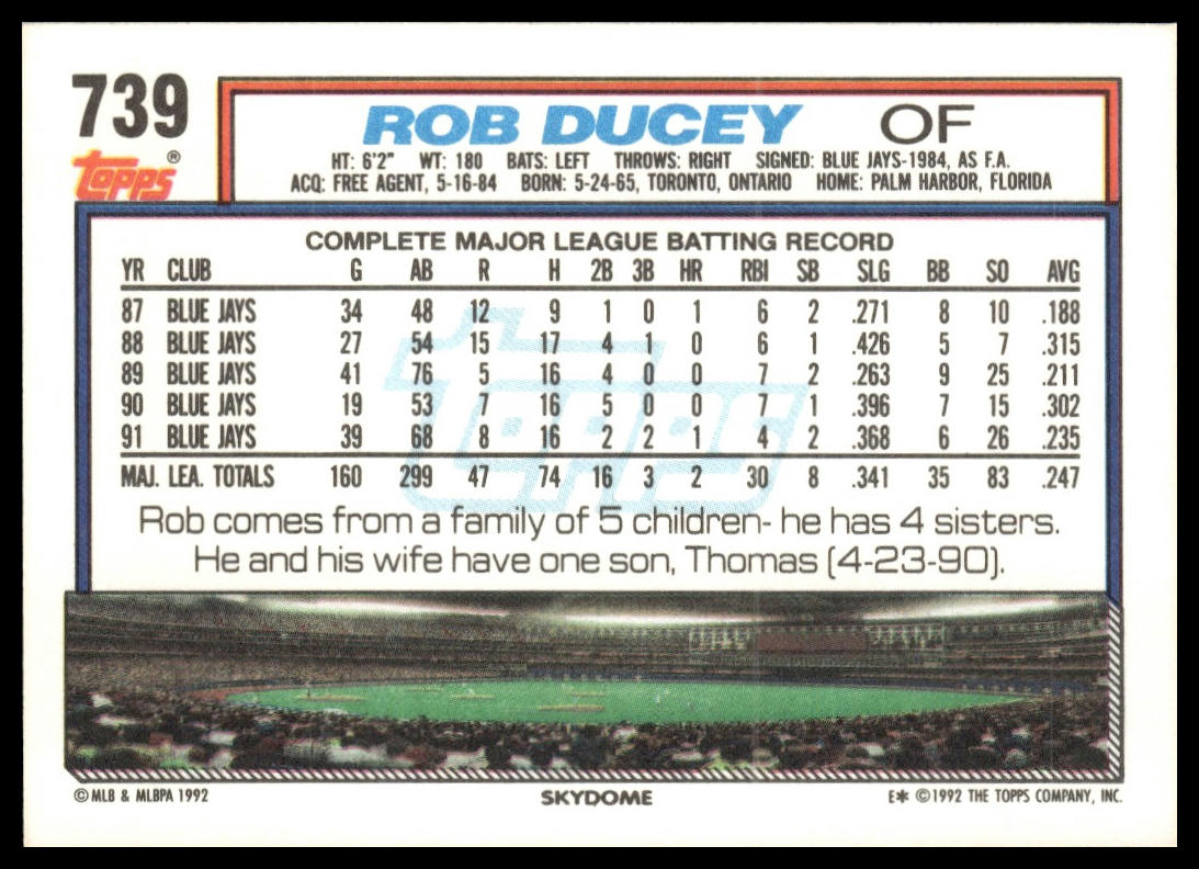 1992 Topps #739 Rob Ducey