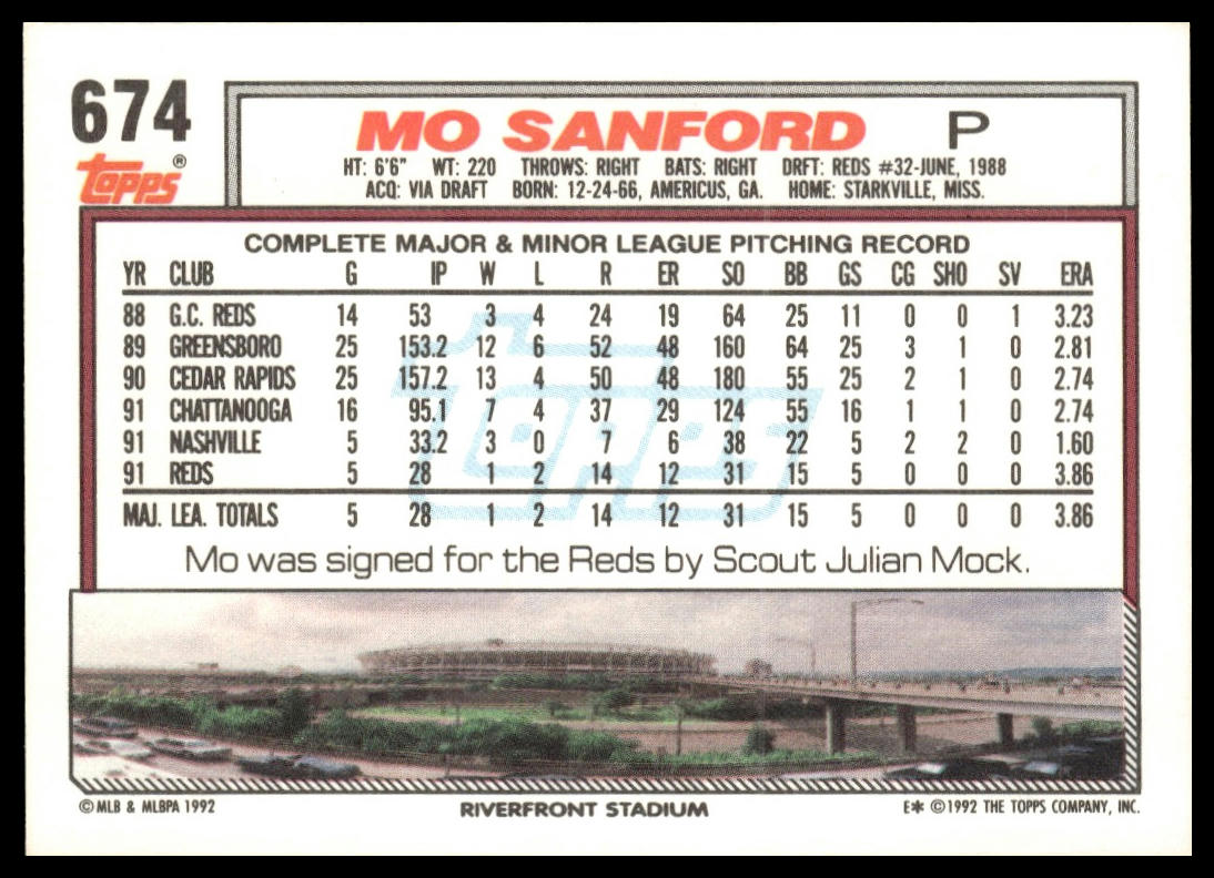 1992 Topps #674 Mo Sanford