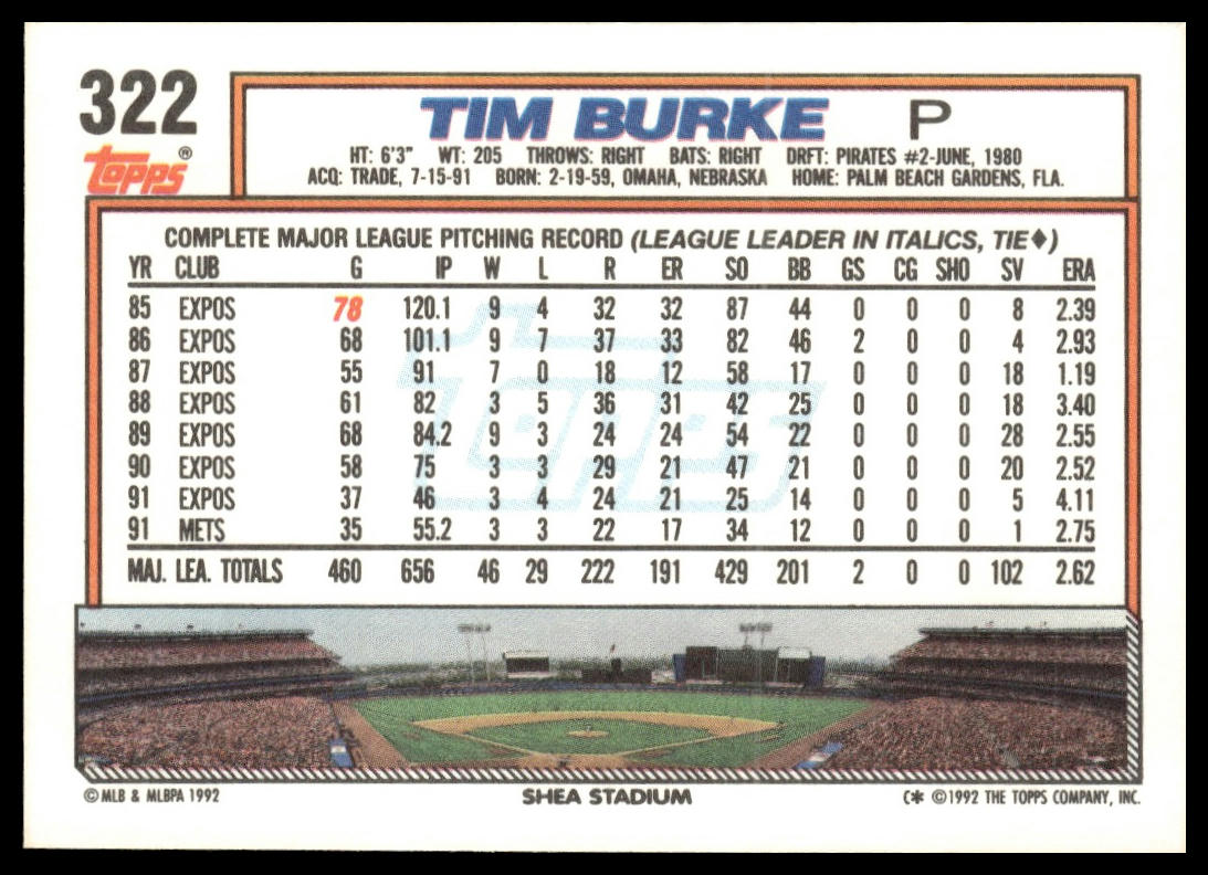 1992 Topps #322 Tim Burke