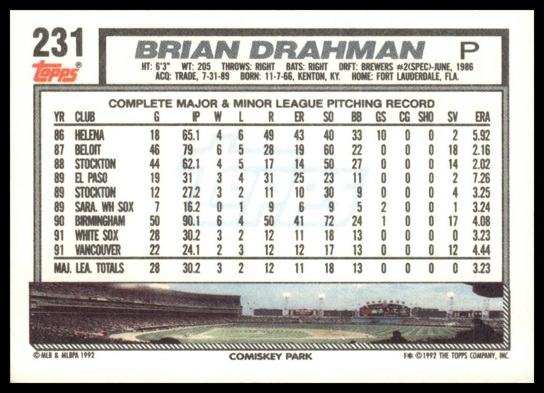 1992 Topps #231 Brian Drahman