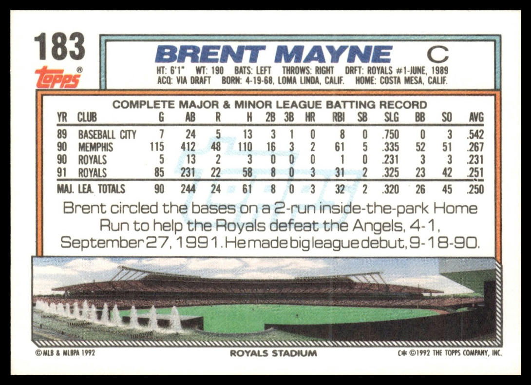 1992 Topps #183 Brent Mayne