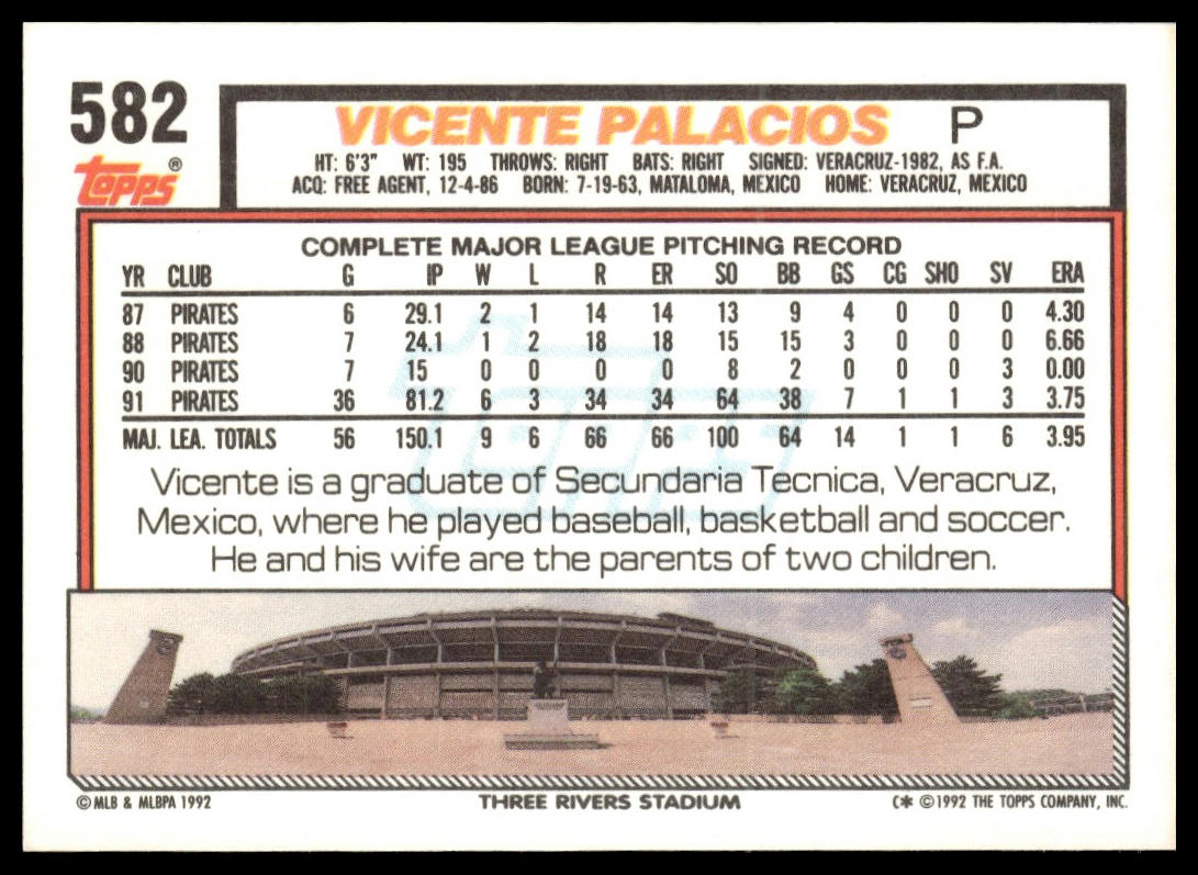 1992 Topps #582 Vicente Palacios