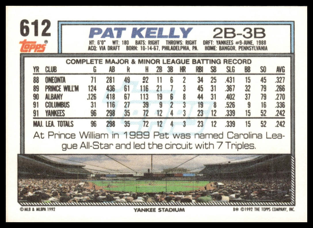 1992 Topps #612 Pat Kelly