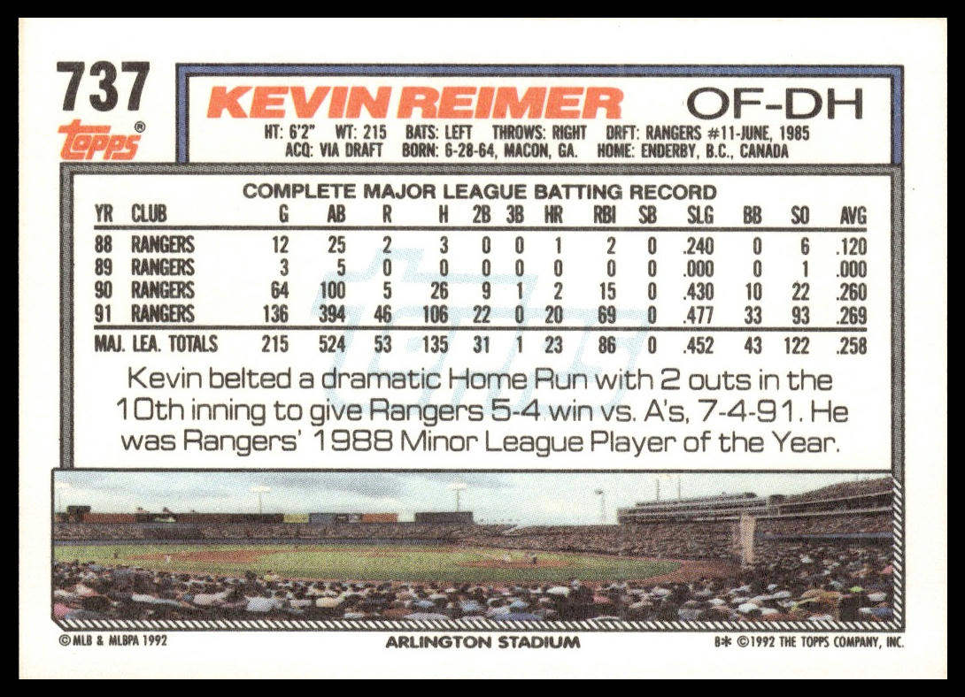 1992 Topps #737 Kevin Reimer