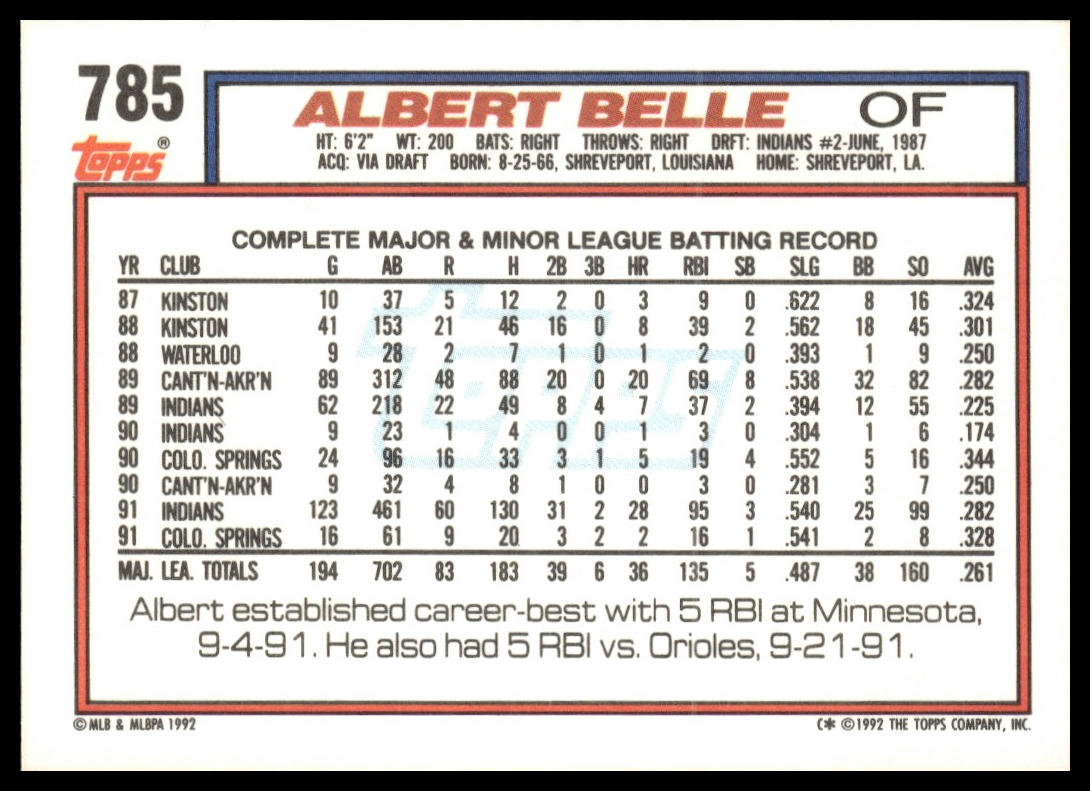 1992 Topps #785 Albert Belle