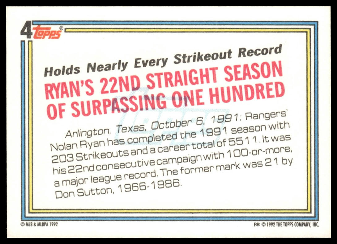 1992 Topps #4 Nolan Ryan